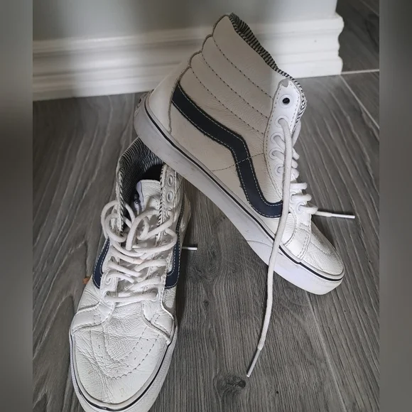 Vans OFF THE WALL supple leather HI TOP white skateboard shoes sneakers UNISEX - Picture 2 of 13